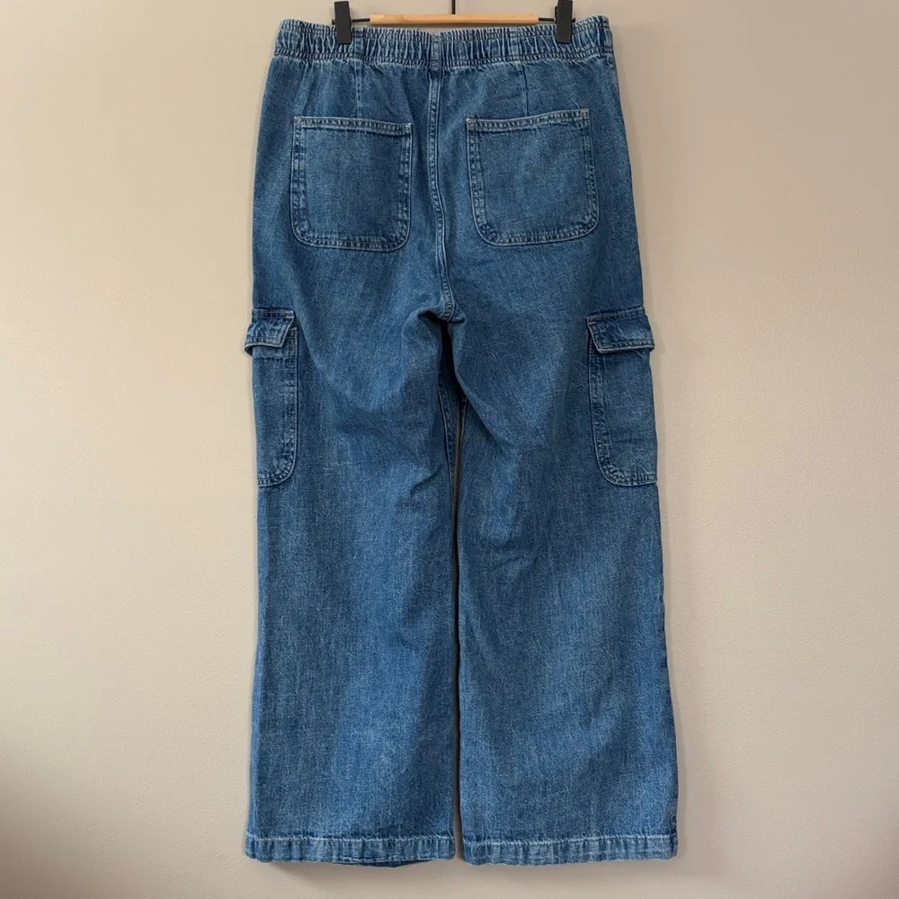GAP Wide Leg Cargo Jeans High Rise Medium Blue Wash Size‎ Medium